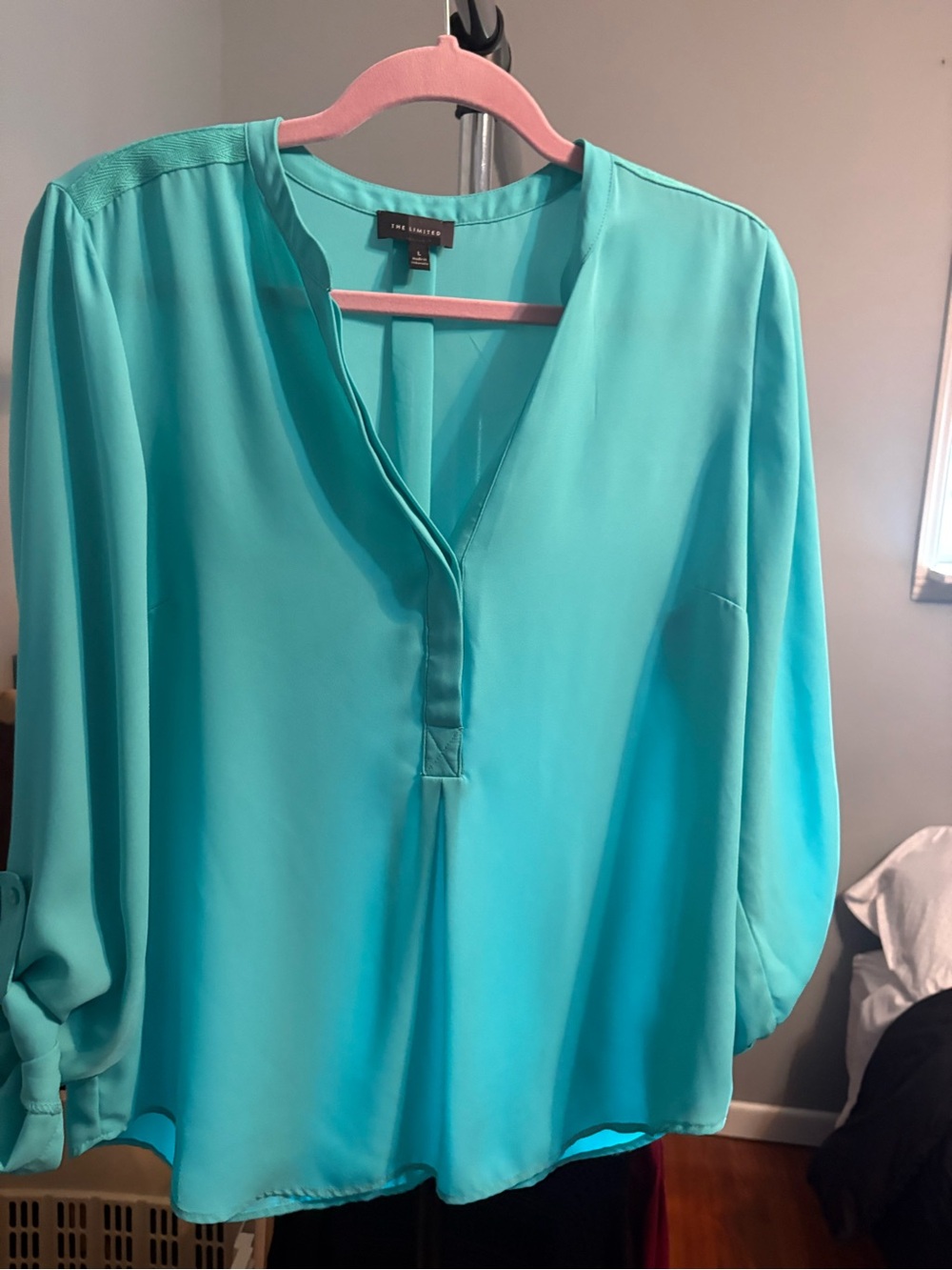 The Limited Teal Split V-Neck Blouse